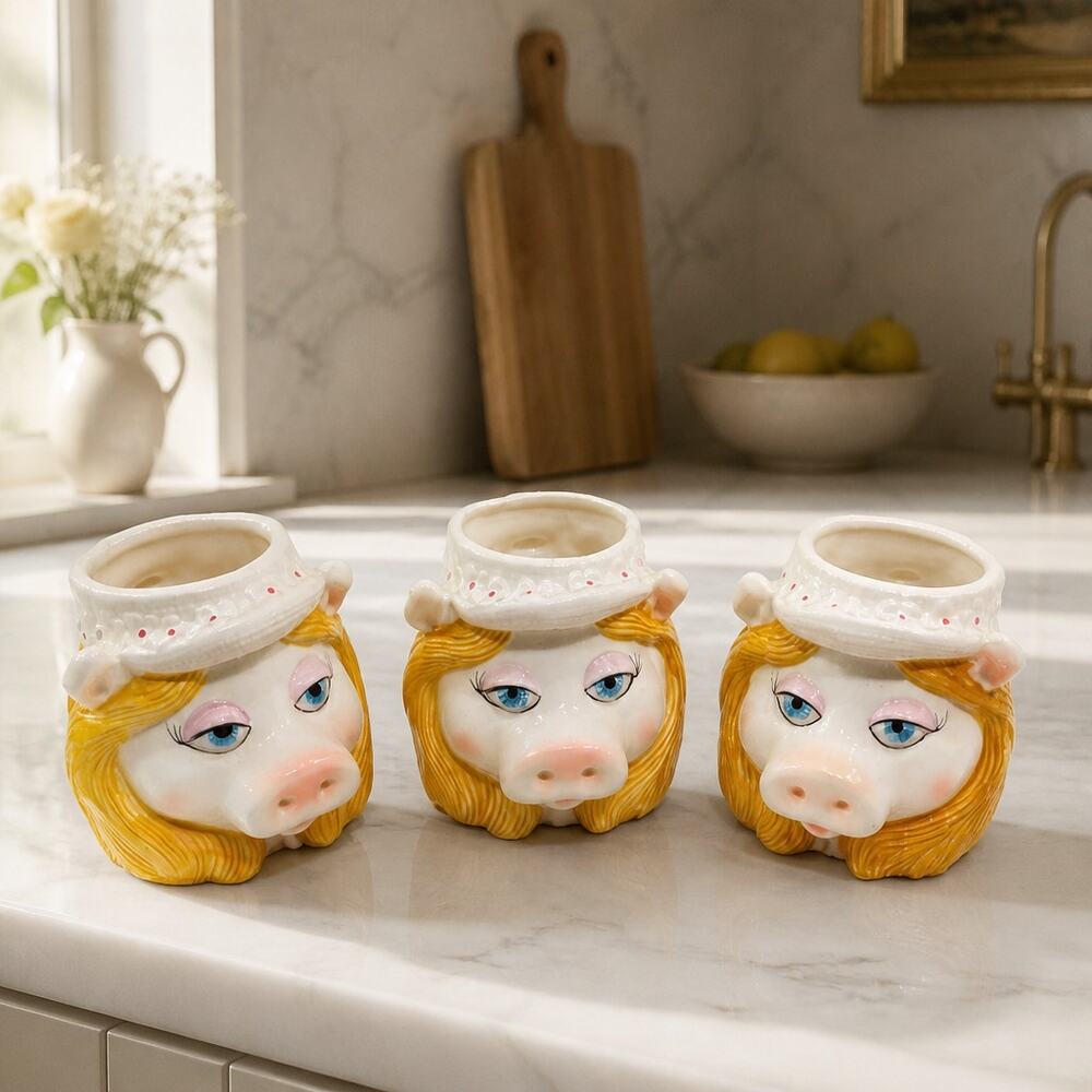 Lot Of 3 80s Muppets Miss Piggy Mug Sigma Ceramic Pig Pencil Holder Jim Henson